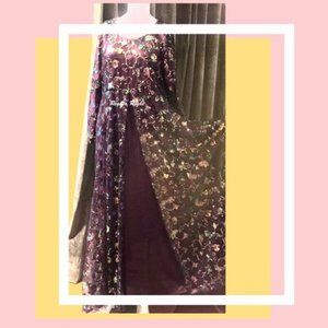 Maxi Beaded Gown Purple Sequins Lace Fancy Party